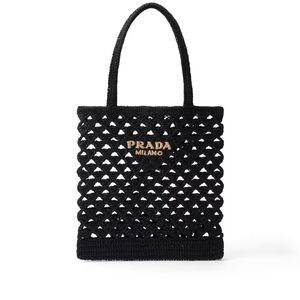 Prada Black Crochet Tote with Gold Logo